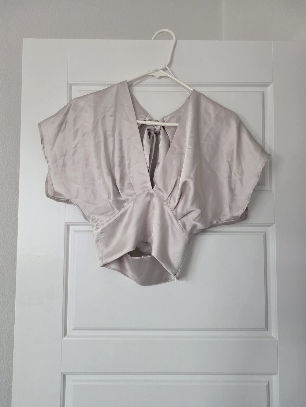 Zara Satin Halter Tie-Back Crop Top in Cream